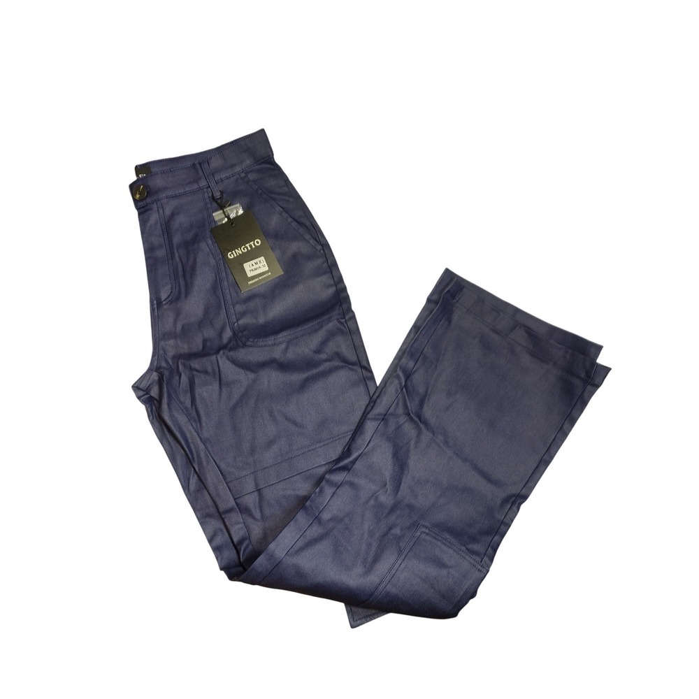 Gingtto Mens Skinny Fit Cargo Pants Navy Blue Metallic Streetwear Size 32 NWT